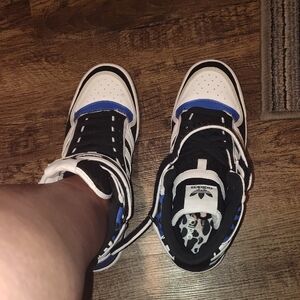 adidas Black, White & Blue Mid-Top Sneakers